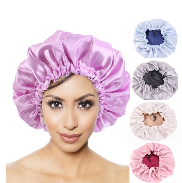 Bonnets de cheveux réglables pour femmes, Double couche, couvre-tête réglable, Bonnet soyeux, bonnets de douche en Satin, chapeau de coiffure, outil pour envelopper les cheveux