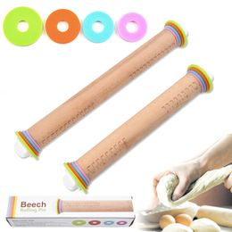 Pin de roulement en bois réglable avec 4 bagues amovibles biscuits de cuisson de nouilles BISCUIT Fondant gâteau de pâte de pâte de pâte DIY Kicthen Outils 210401