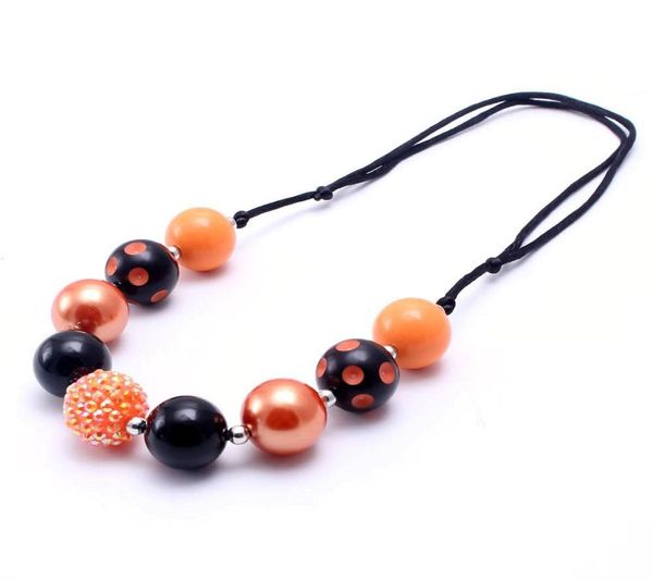 Collar grueso con cuerda ajustada para niños, Color naranja y negro, Halloween, niños pequeños, niñas, cuentas de chicle, collar grueso, joyería para niños 1780498