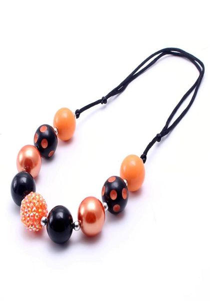 Collar grueso con cuerda ajustada para niños, Color naranja y negro, Halloween, niños pequeños, niñas, cuentas de chicle, collar grueso, joyería para niños5602458