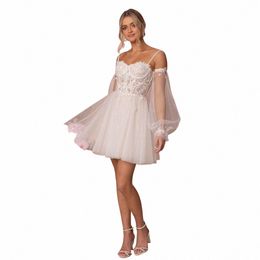 adln afneembare korte bruiloft Dr Mini A-lijn Tule Fairy Bride Robe De Mariee op maat gemaakte Backl Lace Recepti Gown y7qk #