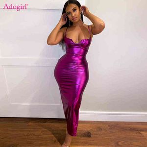 Adogirl Réfléchissant Bretelles Spaghetti Maxi Robe pour Femmes Hottie Sexy Low Cut Bustier Moulante Split Club Party Vestidos Longue Robe Y220401