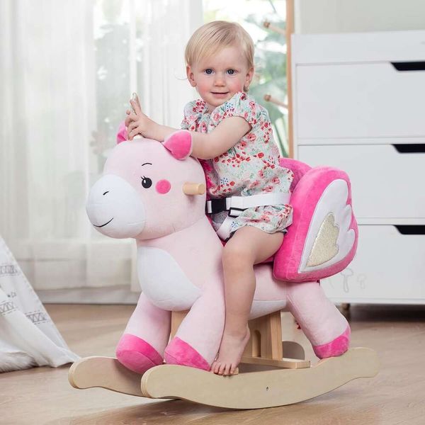 Adorable Rocking Rocking Horse Ride Unicorn Toy para jóvenes de 6 meses a 3 años - Rocker de animales de felpa perfecta para niños y niñas para niños pequeños (rosa)