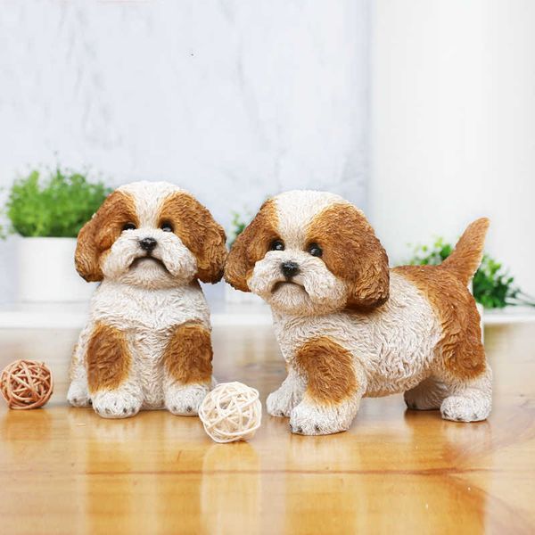 Adorable Shih Tzu Dog Collectible Decor Figurine avec des yeux en verre de Pedigree Dogs Pets Animal Statue Home Garden Ornement Cadeaux