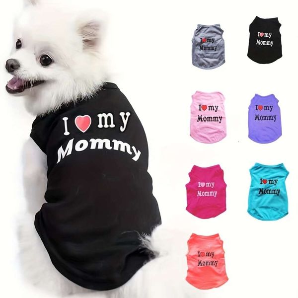 Adorable ensemble de vêtements pour petit chien, gilet sans manches doux et léger « I Love Mom » et cœurs pour l'été – Chemises pour chiots faciles d'entretien et durables, lavables en machine
