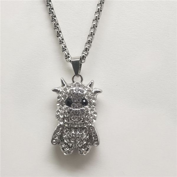 Adorable collier avec pendentif en forme de veau du zodiaque, plein de diamants, style Hip Hop, Animal, Couple, bijoux en cuivre pour femmes et hommes