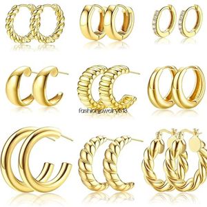 sdoyi 9 paires de boucles d'oreilles créoles en or pour femmes, boucles d'oreilles créoles torsadées en or plaqué or 14 carats 18 carats pour filles, cadeau léger