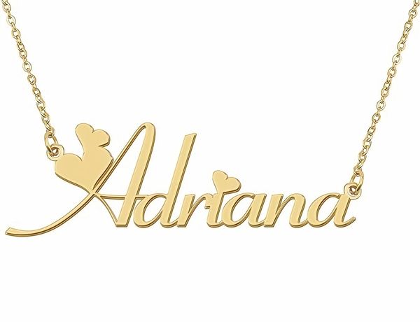 Adriana nom collier pendentif pour femmes filles cadeau d'anniversaire plaque signalétique personnalisée enfants meilleurs amis bijoux en acier inoxydable plaqué or 18 carats