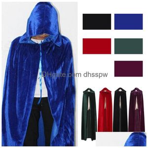 Adt hommes femmes Veet à capuche Halloween Costumes Cape médiévale sorcière Vampire magicien Cape déguisement Cosplay manteau livraison directe