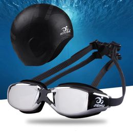 Volwassene -1.5 ~ -8.0 Myopia Electroplated Swimming Goggles Anti Fog diode Zwemmende bril met Silicone Cap Diving Goggles Set 240506