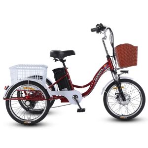 Batería de litio de triciclo eléctrico de 3 ruedas para adultos 12a con canasta de extracción 350W 20 pulgadas triciclo de bicicleta eléctrica máx. Velocidad de 20 km/h