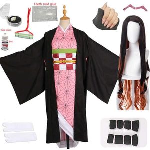 Adulte et enfants Nouveau Anime Demon Slayer Kimetsu no Yaiba Cosplay Kamado Nezuko Femme Japonais Kimono Cosplay Costume Y0903272S