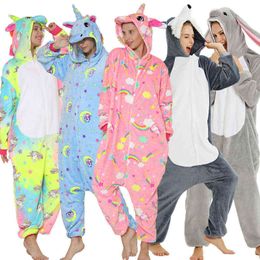 Volwassen dier pyjama's vrouwen eenhoorn nachtkleding onesie kigurumi panda pyjama anime cartoon overalls winter konijn nachtje jumpsuit 211109