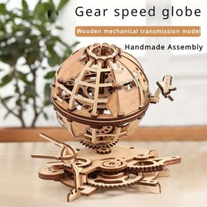 Modèle rotatif de globe en bois 3D pour adultes, reproduction physique dynamique de la terre, rotation des satellites artificiels, combinaison amusante et artistique, anniversaire