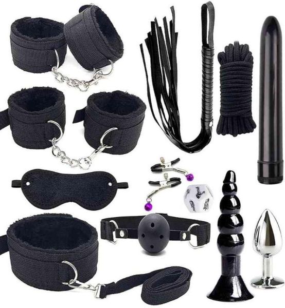 Juego de cama para adultos, juego seguro para mujeres y hombres, cómodo Bondage, Romance, BDSM, juego de juguetes para Cosplay, vibrador con los ojos vendados, látigo Flogger 2107227608316