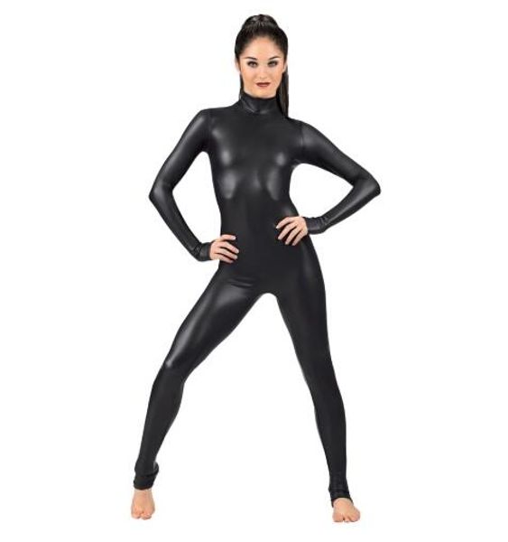 Adulte noir à manches longues brillant métallique Unitard femmes Lycra Spandex grande taille body complet danse Ballet gymnastique Catsuit