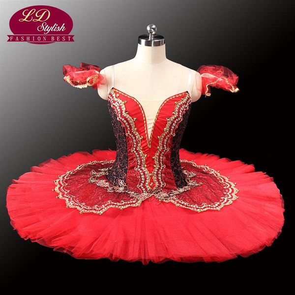Adulto negro rojo profesional Tutu Red Ballet Tutus para rendimiento Black Swan Costume Girls Ballet TutuLD0014264n