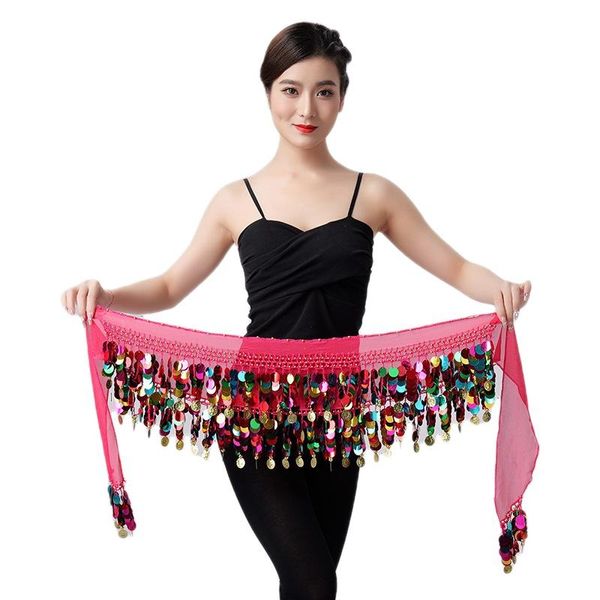 Adulte Bling Coin Belly Dance Wrap Belt Colorful Women Sequins Bellydance Hip Scarf Costumes for India Oriental Dancing Ten et