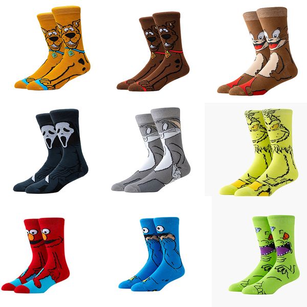 Calcetines casuales para adultos Dibujos animados Anime Animales Patrón Calcetines Algodón Casual Barrio Sésamo Elmo Dane Perro Conejo gris Calcetines divertidos para hombres Mujeres 12 estilos