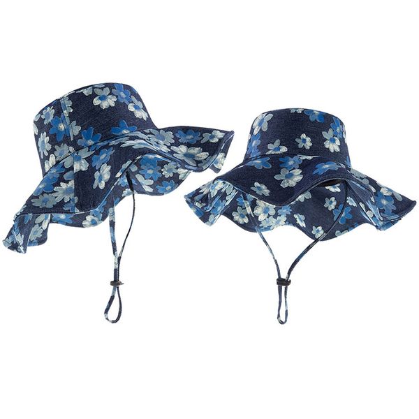 Niños adultos sombreros de cubo niños sombrero de sol Floral Denim bebé sombrero para el sol gorras padre-hijo pescador gorra de dibujos animados sombreros de playa M4076