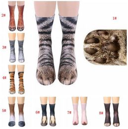 Chaussettes en coton pour enfants et adultes, chaussettes amusantes avec imprimé d'animaux 3D, Kawaii, mignonnes pattes d'animaux, chaussettes hautes à la mode pour hommes et femmes8570645