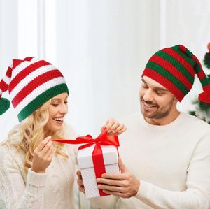 Gorro de punto de Navidad para adultos Gorros de Papá Noel Elfo Gorro de ganchillo de punto a rayas rojas y verdes de Papá Noel Feliz Navidad Feliz Año Nuevo regalos