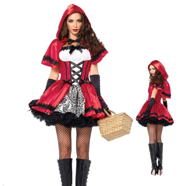 Disfraz clásico de Caperucita Roja para adultos, cuentos de hadas de Halloween, Cosplay para mujeres