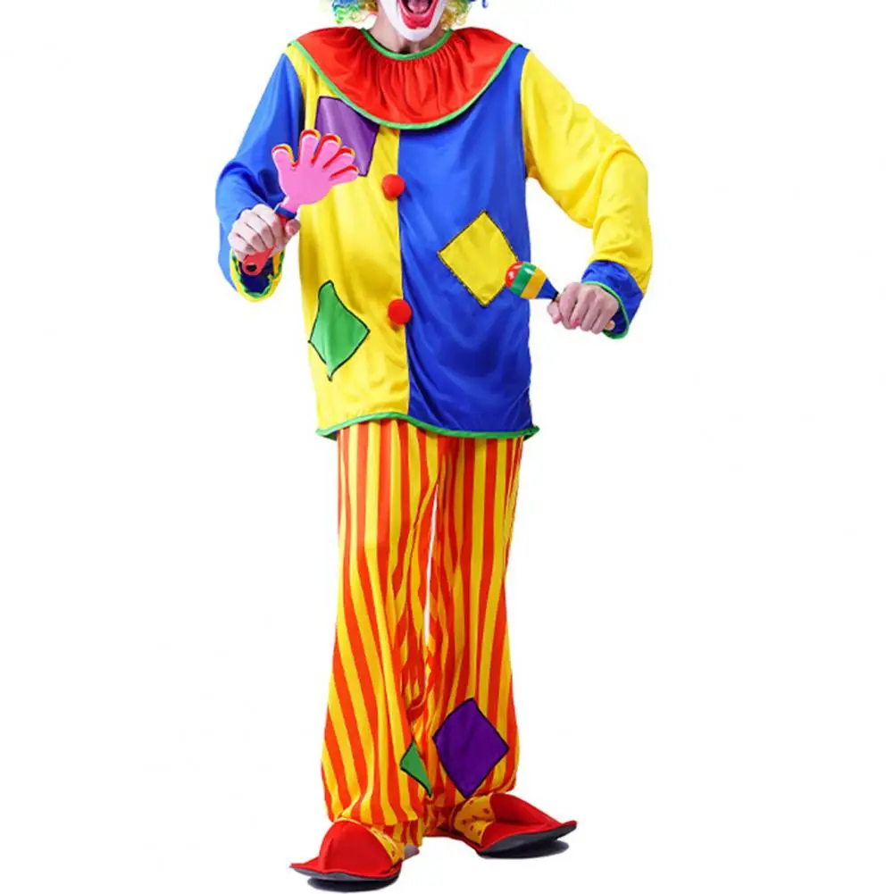 Vuxen clowndräkt set andningsbar lätt att bära livlig färg Joker cosplay elastiska midjebandbyxor kostym