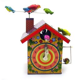 Collection adulte rétro liquidation jouet métal étain rotatif oiseau réveil maison d'oiseau horloge jouet modèle chiffres cadeau vintage jouets 240307