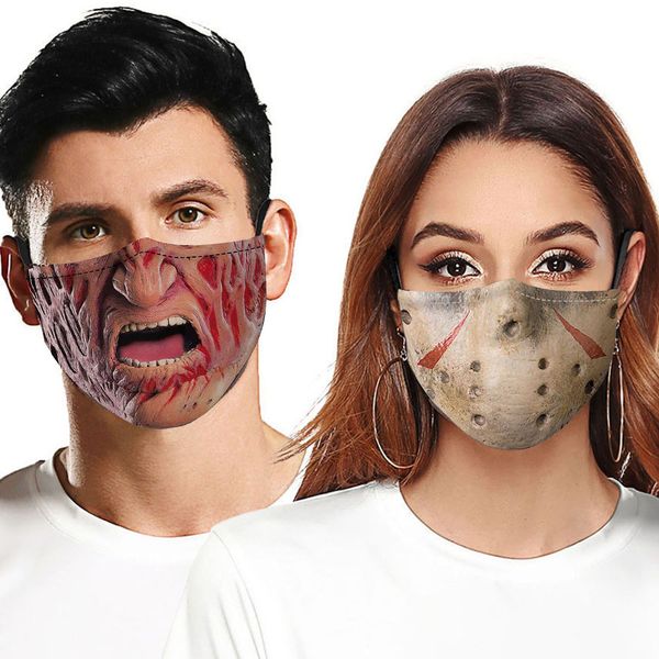 Adulto Cosplay Máscaras de Halloween Terror Jason Payaso Cara divertida Toalla Decoración Transpirable Reutilizable Algodón Mujeres Hombres Boca Máscara