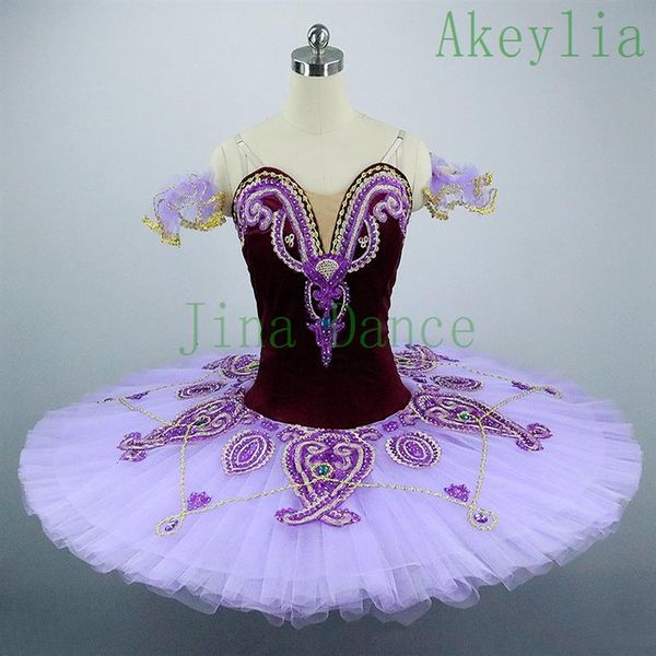 Disfraces de tutú de Ballet profesional púrpura oscuro para adultos, tutú de plato de Ballet de competición para niños, tutú de traje clásico de mujer púrpura Balle348F