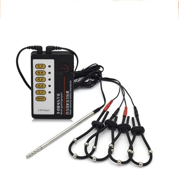 Kits de descarga eléctrica para adultos Electro Shock Anillos para el pene Anillos para el pene Estimulador eléctrico Sonidos uretrales Enchufe del pene Juguetes sexuales para hombre Y18110801