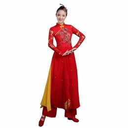 Costume de performance de tambour chinois ancien pour femme adulte, costume de danse Yangko festif de style chinois pour homme x3OC #