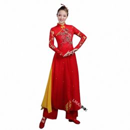 Costume de performance de tambour chinois ancien pour femme adulte, costume de danse Yangko festif de style chinois pour homme N2Br #