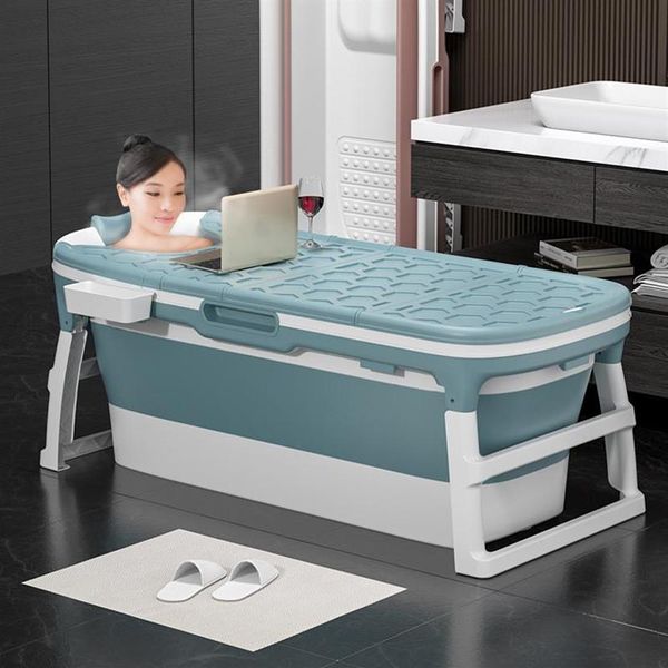 Bañera plegable para adultos, piscina de plástico para bebés, barril de baño para niños, bañera de aislamiento portátil grande para el hogar con tapa 214K