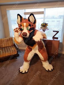 Adulte Fox Fursuit Long Fur Furry Furry Husky Wolf Mascot Costume Animal Carnaval Robe Suits à pied de la publicité Performit les accessoires