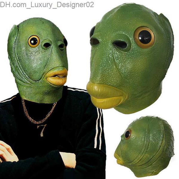 Adulte drôle laid vert poisson couvre-chef Latex Cosplay fête Halloween Alien masque fête horreur Spoof fournitures Q230824