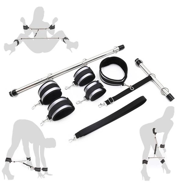 Jeu adulte manilles de retenue barre d'épandage en métal ensemble de Bondage avec menottes cheville menottes collier fétiche esclave Bdsm jeu de rôle jouet sexy