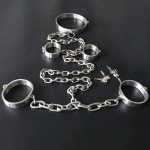 Jeux pour adultes BDSM, serrure de Bondage, manchettes de collier d'esclave en acier inoxydable, jouets sexuels érotiques pour Couples, outils de retenue