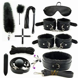 Jeux pour adultes BDSM Sex Bondage Set Metal Plug Anal Fox Tail Vibrateur Accessoires Exotiques Sex Shop Érotique Sex Toys Pour Couples Femmes 240126