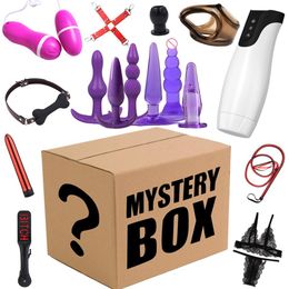 Juegos para adultos, caja ciega, regalo misterioso de la suerte, juguetes sexys sorpresa, artículo aleatorio, vibrador, anillo para pene, masturbador, mordaza, Bondage Gear250U