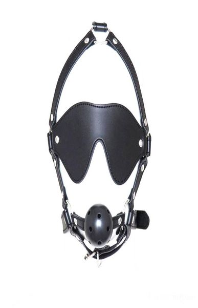 Jeux adultes harnais masque bouche harnais bâillon ballon masque oculaire BDSM Bondage sex Toy pour lover9228358