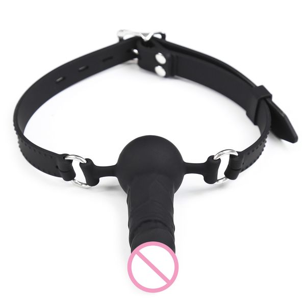 Jeux pour adultes Strapon Dildo Head Strap on sexy Toys pour Couples Silicone Godes Bandage Réaliste Pénis Bouche Gag