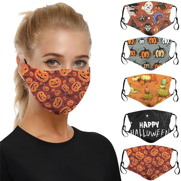 Masques faciaux d'Halloween pour adultes Masques anti-poussière de crâne de fantôme de citrouille imprimés en 3D Masque en tissu lavable respirant Masque de protection PM2,5