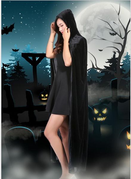 Capa de cosplay de mujer sexy de Halloween para adultos con gorra capa de diablo negro disfraces de fiesta de dama de una sola capa capa de decoración de festival capa de bruja