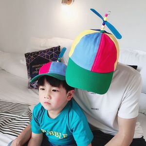 Adulto Helicóptero Hélice Gorra de béisbol Color Patchwork Bambú Marioneta Niño Niño Niña Sombrero Juguete Moda Bebé Niño Papá Gorra