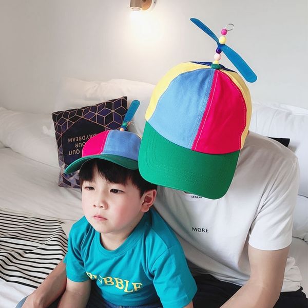 Adulte hélicoptère hélice casquette de Baseball couleur Patchwork bambou marionnette garçon garçon fille chapeau jouet mode bébé enfant papa casquette