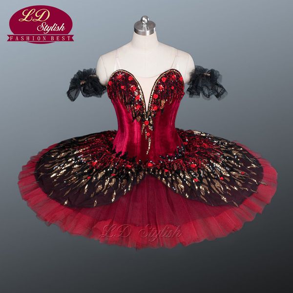 Tutu de Ballet professionnel noir de haute qualité pour adultes, Costumes de Ballet du lac des cygnes, Tutu de Ballet rouge pour filles LD9045301b