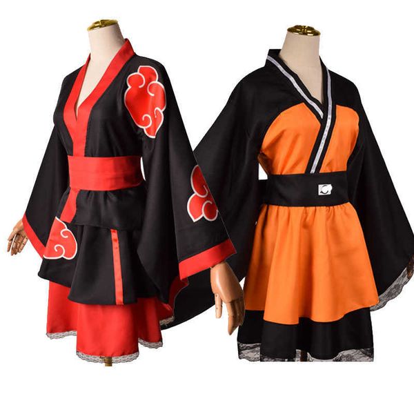 Adulto Kimono japonés Cosplay niños Akatsuki Cloud Print Uchiha Sasuke hyuga hinata Lolita disfraz vestido mujeres niñas Halloween Y0903