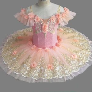 Adulte enfants fleuris fille professionnelle ballet tutu robe femme princesse plateau crêpe Swan Lake ballerina scène costume de danse 240426